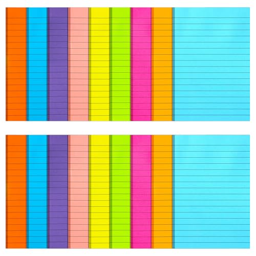 18 Pack Lined Sticky Notes 4x6 in Self-Stick Note Pads with Lines 9 Bright Colors Super Sticking Power Memo Pads Big Rectangular Notes Pad Its for Office, School, Meeting - size: 18pcs 4x6"