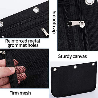 Sooez Pencil Pouch for Binder, Expandable Zipper Pencil Pouch, Fabric Pencil Pouches Binder Pockets, Large Capacity Binder Pouch, Pencil Case for 3 Ring, Black, 2 Pack - color: Black & Black