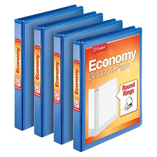 Cardinal Economy 3 Ring Binder, 1 Inch, Presentation View, Blue, Holds 225 Sheets, Nonstick, PVC Free, 4 Pack of Binders (79511) - size: 1-Inch