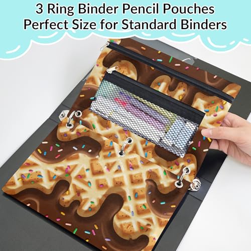 Chocolate Ice Cream Pencil Pouch for 3 Ring Binder Waffle Cookies Pencil Case Bag with Clear Window Zipper Pockets for Kids Girls Boys Students School College Supplies 2 Pack - color: Black