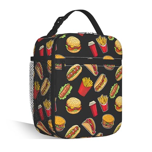 Hamburger Lunch Bag for Kids, Insulated School Lunch Tote | Cute reusable lunch bag with large capacity, insulated cooler tote for girls boys school, outdoor activities and snacks - color: Hamburger