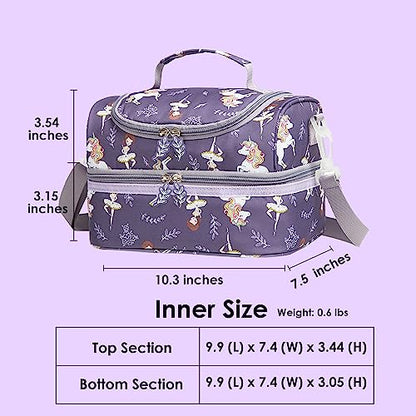 Insulated Kids Dual Compartment Lunch Bag Tote Pack for Girls Boys Toddler Kindergarten School Picnic Food Cooler Hot Water Ice with Strap (Ballet Dancer) - color: Ballet Dancer