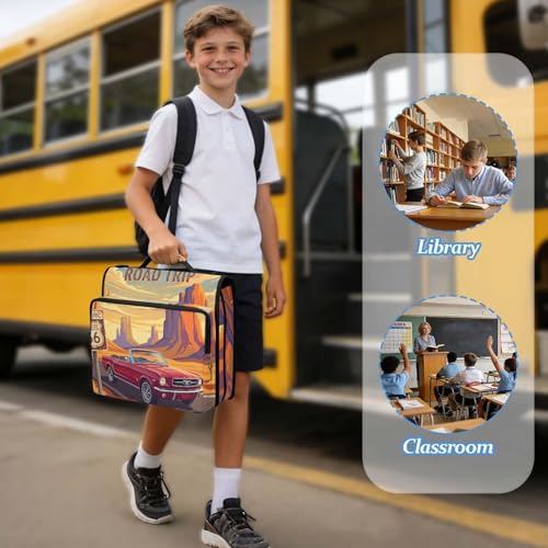 Car 2inch 3 Ring Zipper Binder Multi-Pocket Storage Holds 14 Inch Laptop for Students and Office Use - color: Car
