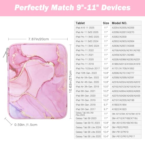 MoKo 9-11 Inch Tablet Sleeve Bag Carrying Case with Accessory Pocket | Fits iPad Air 11-inch M4, iPad Pro 11-inch M5, iPad A16 11-inch, iPad 10/9/8/7th and Tab S9/S8 11-inch, Cloudy Pink - color: Cloudy Pink, size: 9-11 Inch