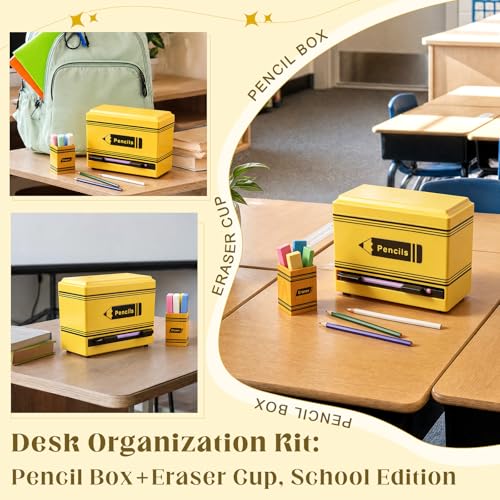 Pencil Dispenser for Classroom, 2Pcs Classroom Organization Set, Interactive Pencil Holder with Eraser Holder, Pencils Station for Teacher & Student, Teacher Must Have, Back to School Supplies(Yellow) - color: Yellow