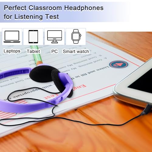 Yunsailing 30 Pack Bulk Headphones Set Over Ear Headphones with Adjustable Headband 3.5mm Plug Headsets Earphones for Learning Program, Computer Lab, Library, Testing & Multimedia Use (Vivid Color) - color: Vivid Color