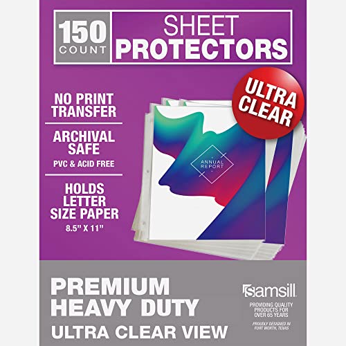 Samsill Ultra Clear Sheet Protectors, 150 Pack, 8.5x11 Inch Page Protectors for 3 Ring Binder, Premium Heavy Duty, Letter Size, Top Loading, Acid Free - color: Ultra Clear, size: 150 Pack, style: Premium Heavy Duty