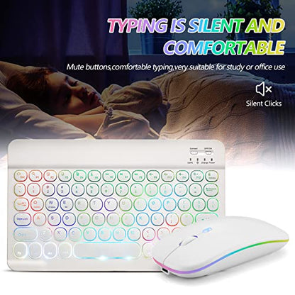 Ultra-Slim Lightweight Bluetooth Keyboard and Mouse Portable Mini Wireless Keyboard Rechargeable 7-Color Backlit for Apple iPad iPhone,Tablet iPhone Smartphone iOS Android Windows,Round Keys White - color: white