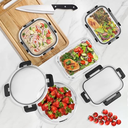 Sorbus 20pc Glass Meal Prep Containers Set – 10 Glass Food Storage Containers (21.3oz, 2.6 Cups) with Airtight Lids – Freezer, Dishwasher, and Oven Safe – Reusable Containers for Meal Prep and Storage - size: 10 Small Rectangular