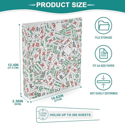 Mahjong Tiles Round Ring Binders 1.5 Inch 3 Ring Binder with Clipboard Holds 200 Sheets Office Home School - color: Multicolored 2