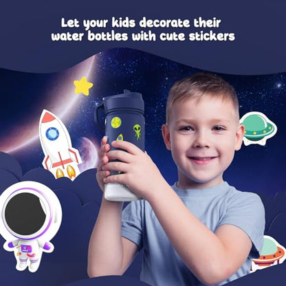 Gonfoam 16oz Kids Water Bottle, 2 Pack Stainless Steel Insulated Cup | DIY Stickers, BPA-free, Leak-proof, Sturdy, Keeps Cold 24h, Easy to Carry, Easy to Clean, Back to School, Gifts - color: Sapphire+Gray