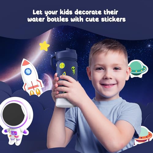 Gonfoam 16oz Kids Water Bottle, Stainless Steel Insulated Cup | DIY Stickers, BPA-free, Leak-proof, Sturdy, Keeps Cold 24h, Easy to Carry, Easy to Clean, Back to School, Gifts - color: Blue and Gray