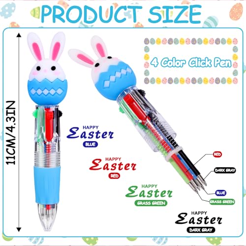 Vellibring 24PCS Easter Fun Pens Cute Multicolor Ballpoint Pens 4 Colors in 1 Kawaii Bunny Easter Egg Chicken Rainbows Gnome for Easter Party Favors Basket Stuffers School Supplies Students Rewards - style: Easter Eggs-24pcs