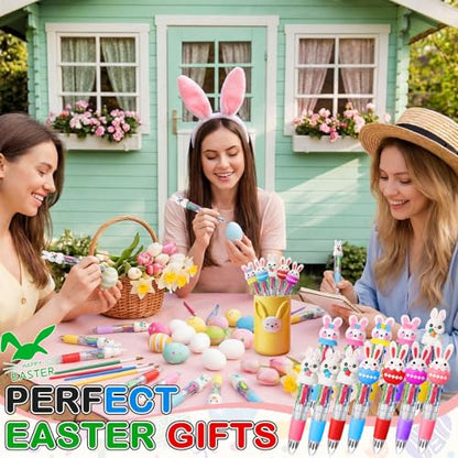Eaasty 96pcs Mini Multicolor Bunny Party Ballpoint Pen Bulk 4-in-1 Retractable Cartoon Bunny Gnome Eggs Ballpoint Writing Pens for Graduation Gifts School Party Supplies Favors Exchange Gift Rewards