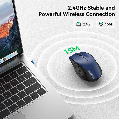 TECKNET Wireless Mouse, 2.4G USB Computer Mouse with 6-Level Adjustable 4800 DPI, 30 Months Battery, Ergonomic Grips, 6 Buttons Portable for PC, Chromebook, Mac - Blue - color: Blue