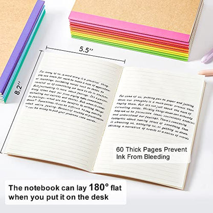 feela 80 Pack Composition Notebooks Bulk, Kraft Cover Lined Blank College Ruled Composition Travel Journals with Rainbow Spines For Women Students Business, 60 Pages, 8.3”x 5.5”, A5, 8 Colors - color: 8 colors X10