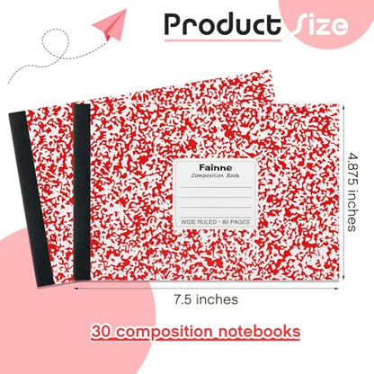 Fainne 30 Pack Composition Notebooks Half Size 4-7/8 x 7-1/2 Inches Wide Ruled Half Page Composition Notebook for Journal School Classroom Supplies 40 Sheet(Red,Snowflake Style) - color: Red, style: Snowflake Style