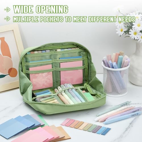 Jutom 39 Pcs Aesthetic Book Annotation Kit Highlighter with Case Bag Gel Pen Transparent Sticky Note Taking Bible Supplies(Green,Kawaii Style) - color: Green, style: Kawaii Style