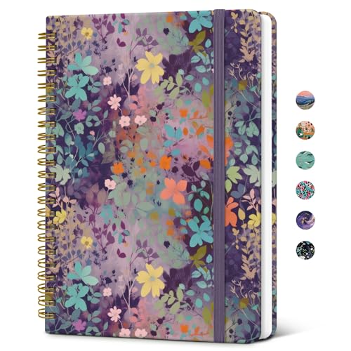 Taja Spiral Lined Journal for Women, Notebook for Work with Pretty Cover, 140 College Ruled Pages, Hardcover Notebook for Journaling, Note Taking, Bible Study, Lavendar Floral - color: O-Lavendar Floral
