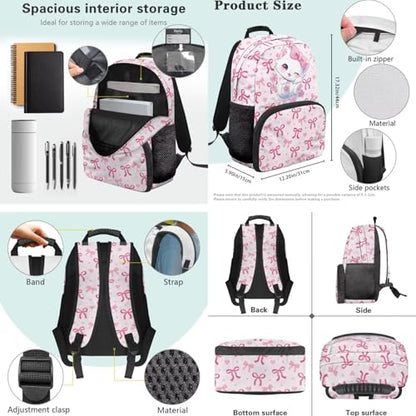 Kids Bookbag Set with Insulated Lunch Bag & Pencil Case for Elementary Girls,Cat Lightweight Waterproof, for Travel Outdoor Picnic - color: Pink Bows-cat