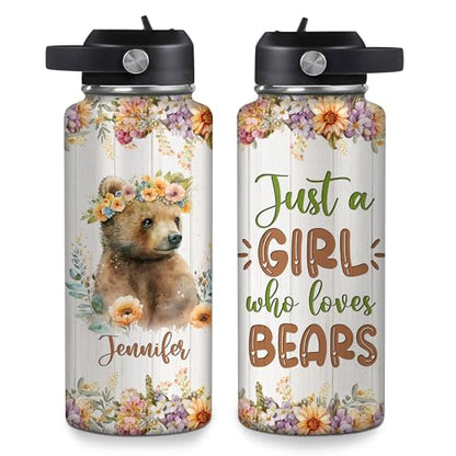 Hyturtle Personalized Bear Water Bottle - Travel Insulated Stainless Steel Bottle with Leak-Proof Lid 18oz 32oz - Cute Animal Gift for Women, Girls, Bear Lovers - Birthday & Christmas Gift - color: Bear
