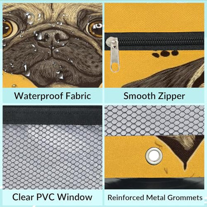 Cute Pug Pencil Pouch for 3 Ring Binder Dog Yellow Pencil Case Bag with Clear Window Zipper Pockets for Kids Girls Boys Students School College Supplies 2 Pack - color: Yellow Brown