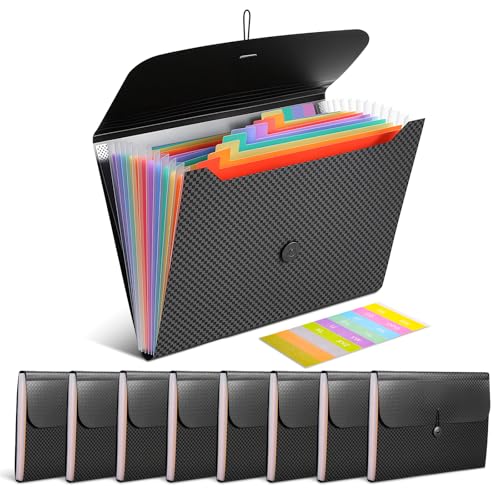 VZZNN 8 Pack Accordion File Organizer Bulk, 13 Pocket Plastic Expanding File Folder with Tabs, Letter/A4 Size Document Organizer Folder for School, Office, Home, and Travel, Carpetas para Documentos