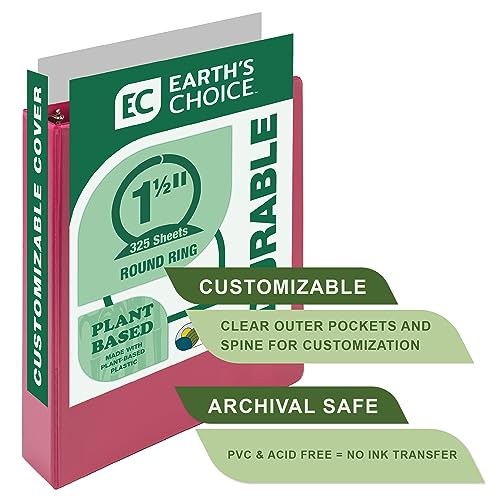 Samsill Earth’s Choice™, Durable Fashion Color 3 Ring View Binder, 1.5 Inch Round Ring, Up to 25% Plant Based Plastic, Eco-Friendly, USDA Certified Biobased, Pink Berry, Value 2 Pack - color: Berry Pink, size: 1.5", style: 2 Pack