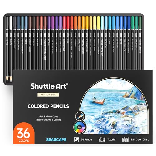 Shuttle Art 36 Colored Pencils, Seascape Themed Colored Pencils for Adult, Soft Core Color Pencils, Coloring Pencils for Adults Kids Artists Beginners Drawing Coloring Sketching