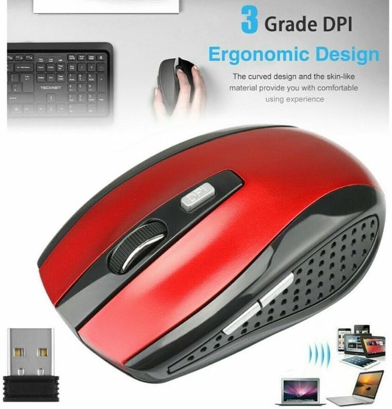 Wireless Mouse - Wireless Mouse for Laptop, 2.4GHz Wireless Mouse with USB Receiver, Ergonomic Mouse with 1600 DPI Optical Resolution, Compatible with Computer & Chromebook - color: Red