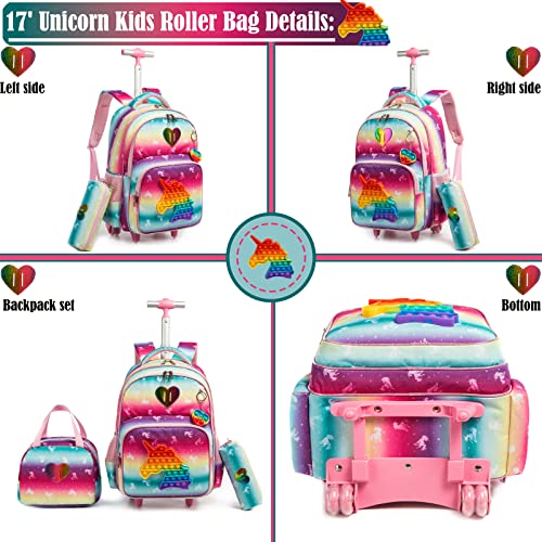 School Kids Rolling Backpack for Girls With Wheels Trolley Wheeled Backpack - color: Pink-220224-l