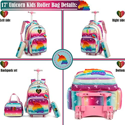 School Kids Rolling Backpack for Girls With Wheels Trolley Wheeled Backpack - color: Pink-220224-l