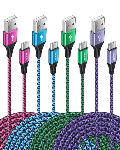 [4Pack/6FT] USB Type C to USB A Cable, 3A Fast Charging Long Android USBC Phone Power Charger Braided Cord for Samsung Galaxy Charger Droid iPhone 17e 17 16e 16 15 Pro Max Moto Android Type-C Cable - size: 6ft, style: USB C