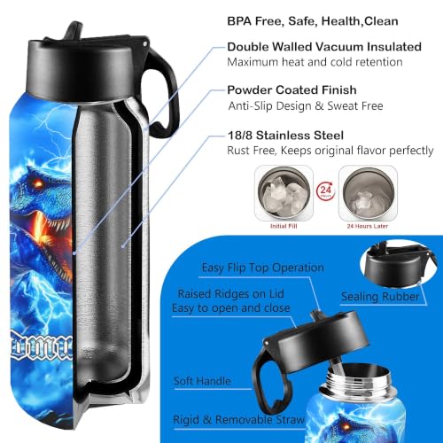 D-Story Personalized Kids Water Bottle with Name, 18 oz Custom Stainless Steel Vacuum Insulated Tumbler, Leak-Proof Straw Lid, Back to School Gifts - Soccer Dinosaur, Racing Car Cool Theme - color: Sci-fi special effects 01