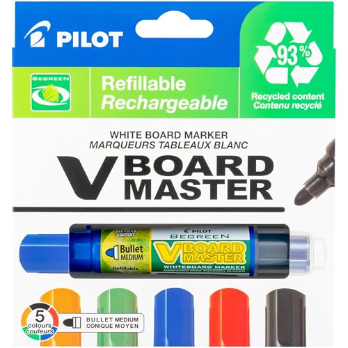 PILOT V Board Master Refillable Dry-Erase Markers, Bullet Tip, Assorted Color Inks, 5 Count - color: Assorted Colors, size: 5 Count (Pack of 1)