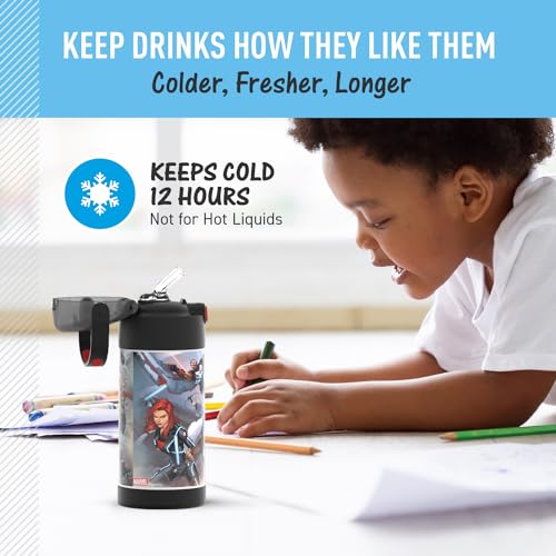 THERMOS FUNTAINER Water Bottle with Straw - 12 Ounce - Kids Stainless Steel Vacuum Insulated Water Bottle with Lid, Avengers - color: Avengers