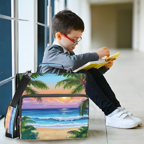 3 Ring Zipper Binder Summer Ocean Beach Sunrise Sunset Binders Bag with Shoulder Strap 500 Sheets Paper Organizer Trapper Keeper Documents Storage File Folder for School Office - color: A1128