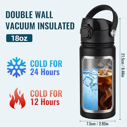 OLDLEY 18oz Insulated Water Bottle with 2-in-1 Straw & Chug Lid, Leakproof Stainless Steel Bottle, Cup Holder Friendly Vacuum Water Bottle for Travel, and School,Black - color: Black