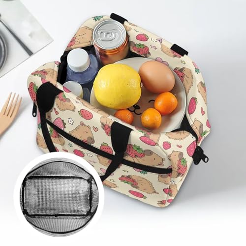 Cute Capybara Kindergarten Lunch Box for Girls 4-6 Strawberry Preschool Lunch Box for Girls 6-8 Kindergarten Meal Bag Toddler Students Elementary School Adjustable Shoulder Strap Lightweight - color: Strawberry Cute Capybara