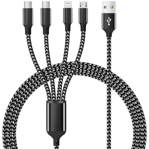 MPATIBY Multi Charging Cable,Dual Type-C Multiple Charger Cable Nylon Braided 4 in 1 Multi USB Cable Charging Cord with IP/Type C/Micro USB Ports for Cell Phones/IP/Tablets/Galaxy & More-1Pack 5Ft - color: Blackgray, size: 1Pack5FT