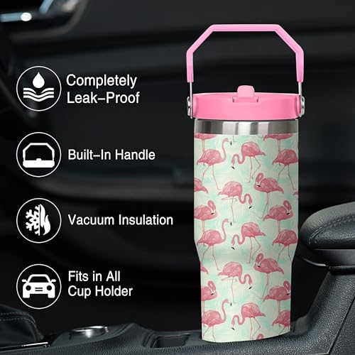 30 oz Flamingo Tumbler with Handle, Large Insulated Tumbler with Flip & Straw Coffee Mug Cup Stainless Steel Gifts for Women Men Youth - color: Flamingo