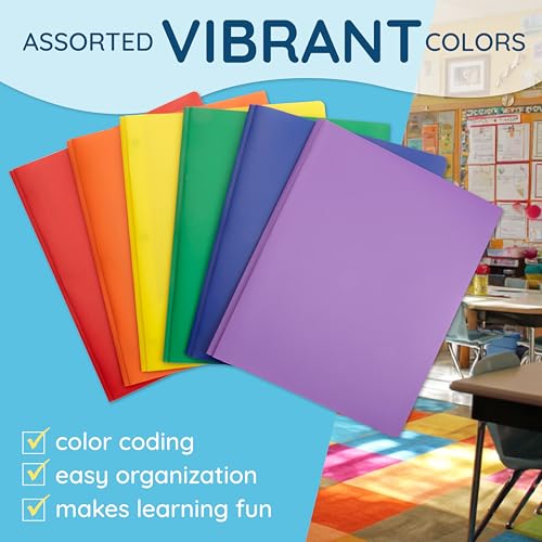 Blue Summit Supplies 30 Plastic 2 Pocket Folders with Prongs, Assorted | Durable 0.35mm poly, 2 pockets, for school, office, and report organization