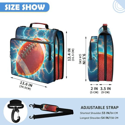 Lightning Football 3 Ring Zipper Binder Bag with Laptop Pockets and Shoulder Strap Tote Binders Organizer Case for School Office - color: Football