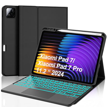 IVEOPPE Keyboard Case for Xiaomi Pad 8/8 Pro/Pad 7/7 Pro 11.2 Inch Trackpad | 7 Color Backlit, Magnetic Detachable Wireless Bluetooth Keyboard, Multi-Touch Trackpad, Stain Resistant Cover, Rechargeable - color: Black (Backlit Keyboard)