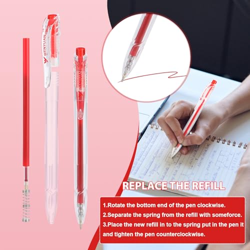 WY WENYUAN 12 Pack Red Gel Pens, 1.0mm Bold Point Smooth Writing Pens for Teachers & Students, Quick Dry Smudge-Free Ink Pens for Grading, Editing, Note Taking, Journaling & Office Marking - color: Red