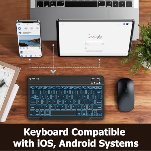 FINTIE 10-Inch Ultrathin Wireless Bluetooth Backlight Keyboard | [7 Color Backlit] Rechargeable Keyboard Compatible with iPad Samsung Tablet, iPhone Smartphone, iOS, Android - color: Classic Black
