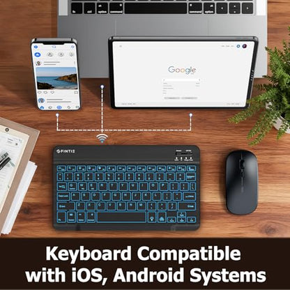 FINTIE 10-Inch Ultrathin Wireless Bluetooth Backlight Keyboard | [7 Color Backlit] Rechargeable Keyboard Compatible with iPad Samsung Tablet, iPhone Smartphone, iOS, Android - color: Classic Black