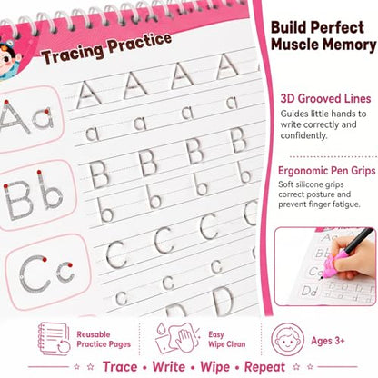 Large Magic Grooved Writing Practice for Kids 3-5, Grooved Writing Books for Kids 6-8, Handwriting Practice Ages 5-7, Preschool Learning Activities (Practice 6-Books)