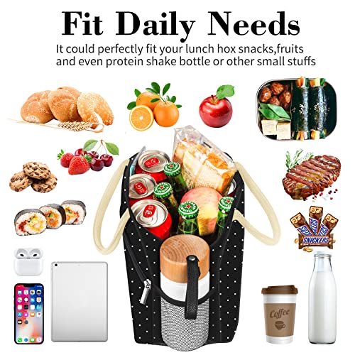 Coobiiya Lunch Bag Women,Lunch Box LunchBag for Women Adult Men, Small Leakproof Cute Lunch Tote Large Capacity Reusable Insulated Cooler Lunch Container for Work/Office/Picnic/Travel-Black Polka Dot - color: Dot