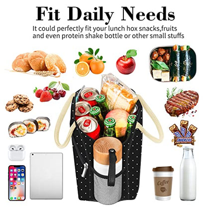 Coobiiya Lunch Bag Women,Lunch Box LunchBag for Women Adult Men, Small Leakproof Cute Lunch Tote Large Capacity Reusable Insulated Cooler Lunch Container for Work/Office/Picnic/Travel-Black Polka Dot - color: Dot